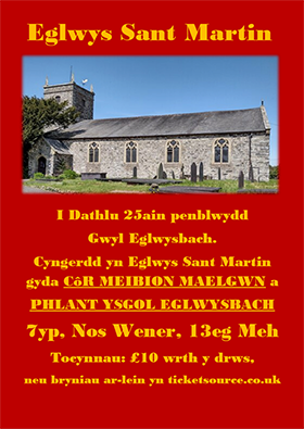 Poster Cyngerdd yn Eglwys Sant Martin, Eglwysbach 13/06/25